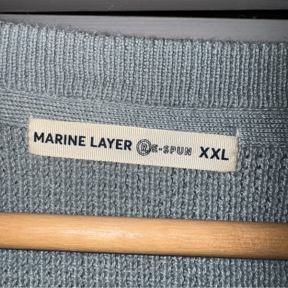 Marine Layer Teal Henley Sweater XXL Re-Spun Organic Cotton Knit Raglan Button - Picture 6 of 9